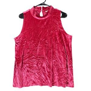 LOFT Womens Blouse Red Tank Velvet Sleeveless Mock Neck Stretch Large